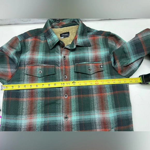 Marmot Green and Red Plaid Shirt Jacket Flannel Fleece - Picture 6 of 12
